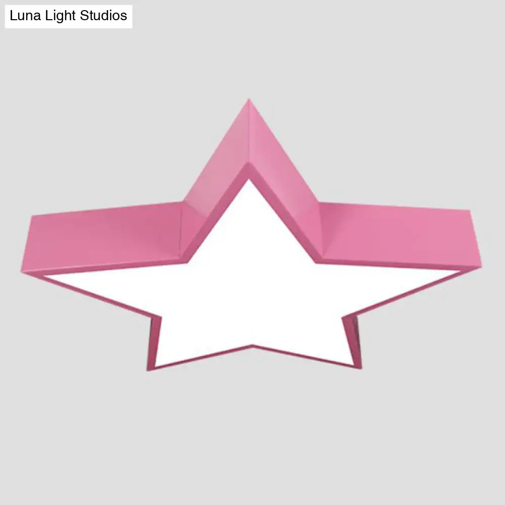 Minimalist Metallic Star Led Flush Ceiling Light For Nursery With Acrylic Shade Pink / White