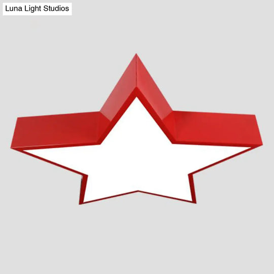 Minimalist Metallic Star Led Flush Ceiling Light For Nursery With Acrylic Shade Red / Warm