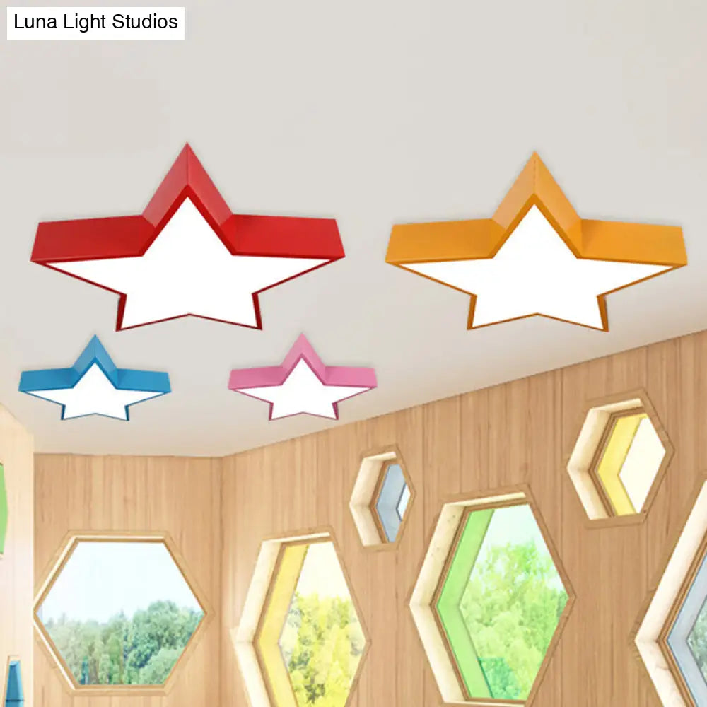 Minimalist Metallic Star Led Flush Ceiling Light For Nursery With Acrylic Shade