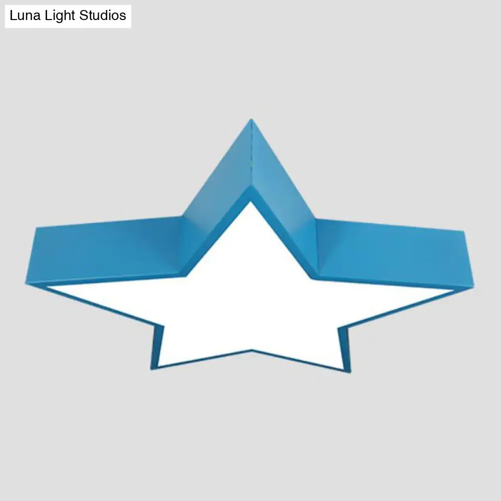 Minimalist Metallic Star Led Flush Ceiling Light For Nursery With Acrylic Shade Blue / White