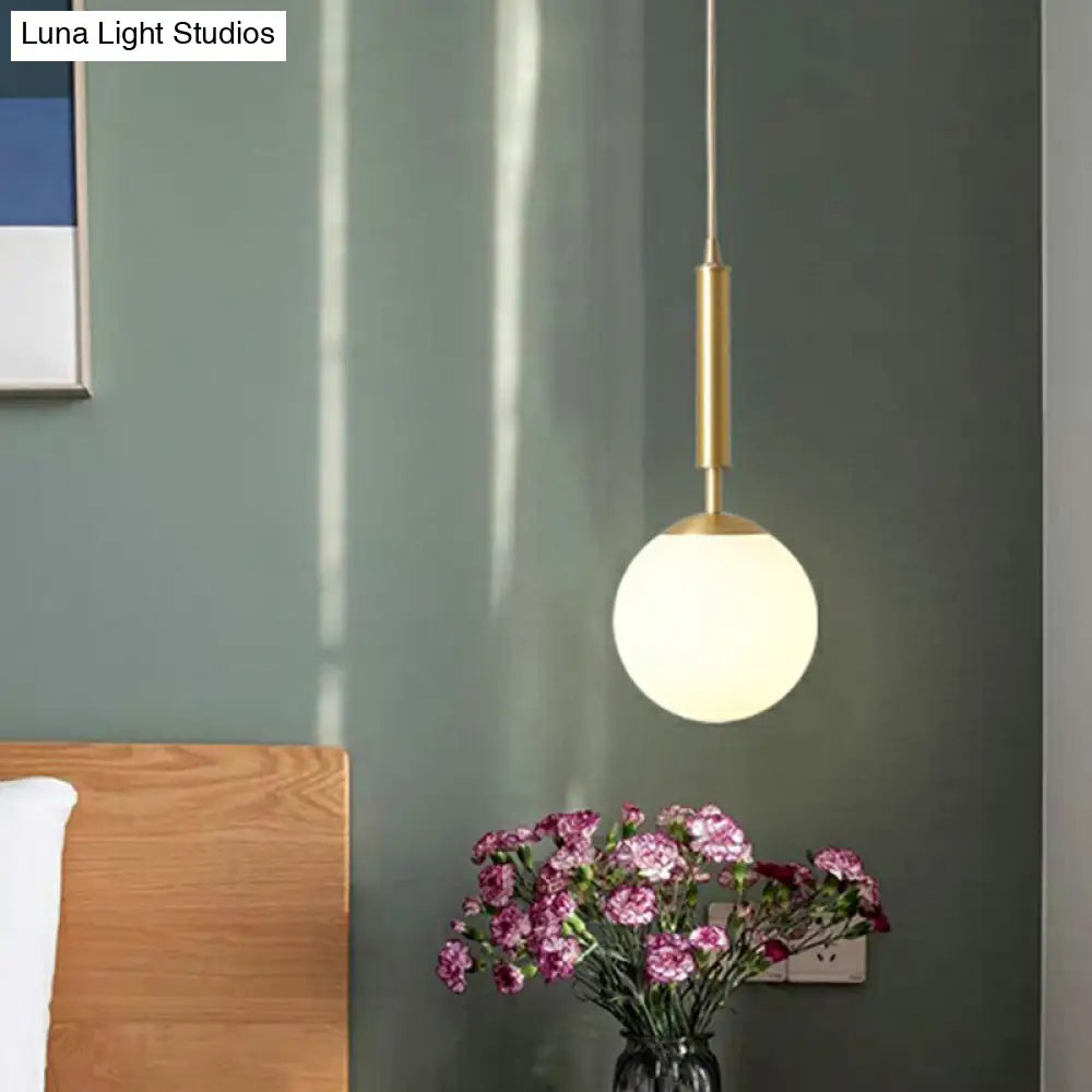 Milk Glass Ball Pendant Light With Brass Finish - Minimalist 1-Light Dining Room Fixture White / 6