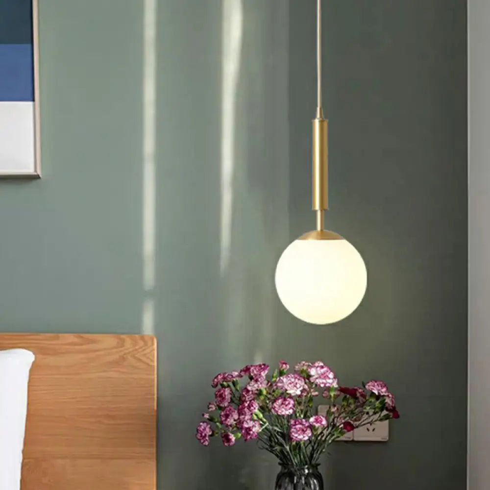 Minimalist Milk Glass Ball Pendant Light In Brass - 1-Light Hanging Lamp For Dining Room White / 6’