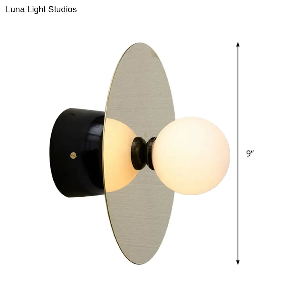 Minimalist Milk Glass Sconce Light: Single Black Wall Mount For Bedside