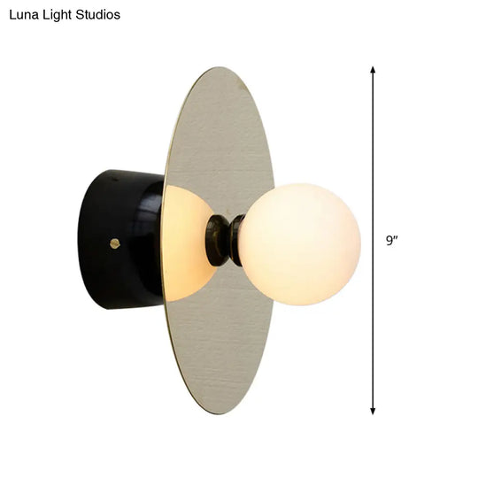 Minimalist Milk Glass Sconce Light: Single Black Wall Mount For Bedside