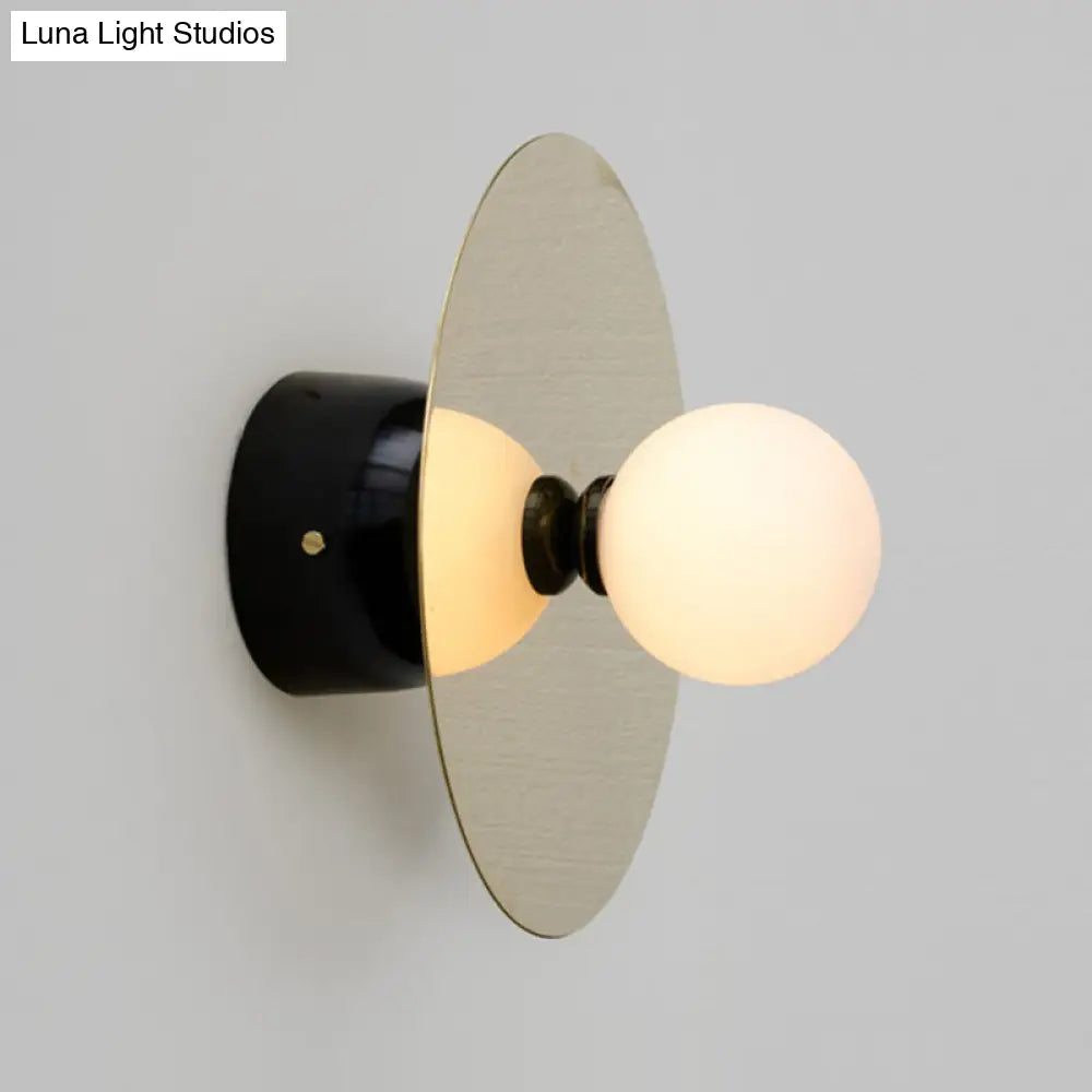 Minimalist Milk Glass Sconce Light: Single Black Wall Mount For Bedside