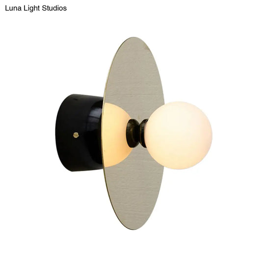 Minimalist Milk Glass Sconce Light: Single Black Wall Mount For Bedside