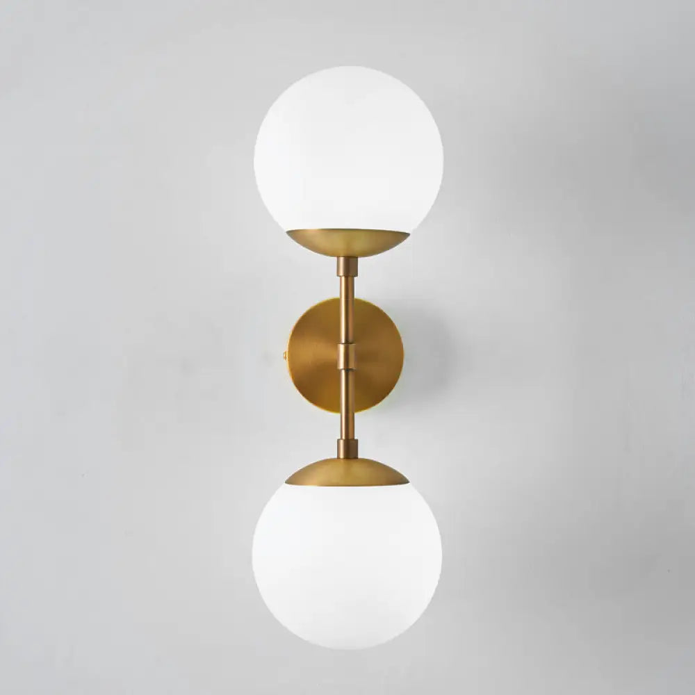 Minimalist Milky Glass 2-Light Wall Sconce - Brass Finish