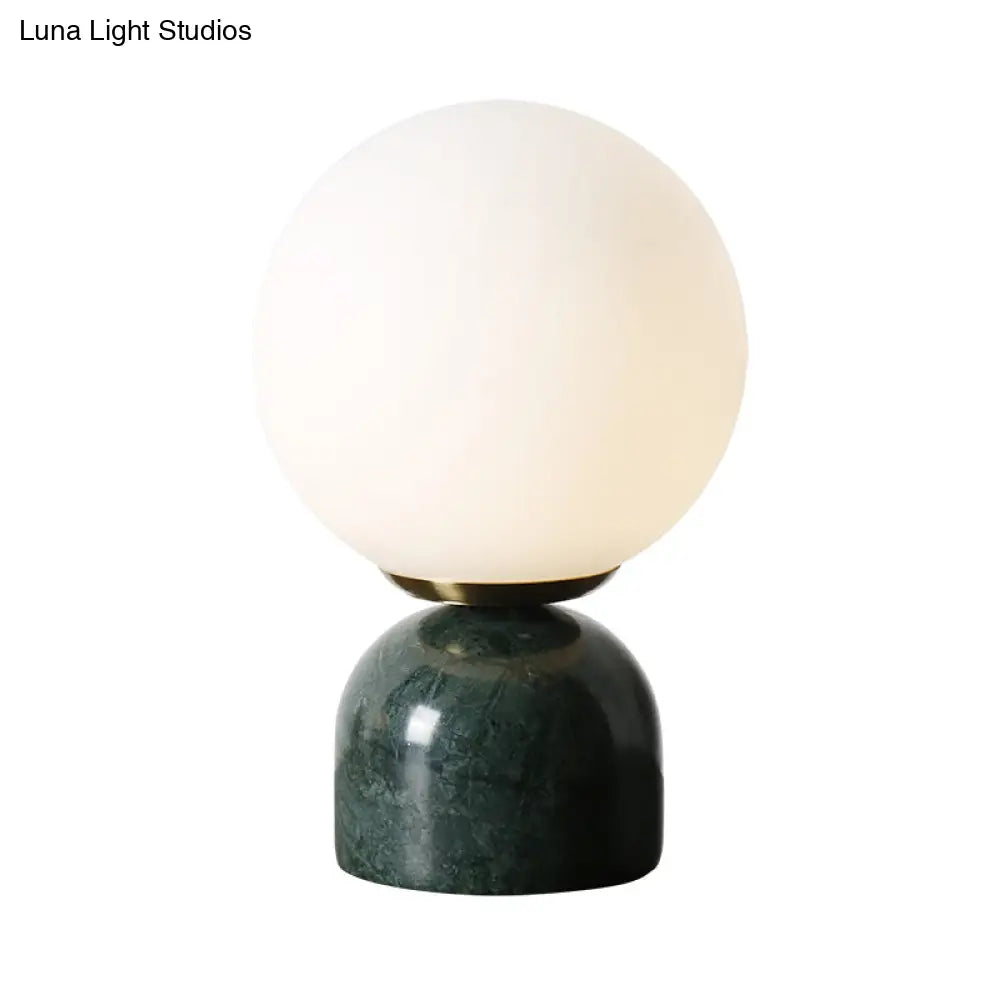 Minimalist Milky Glass Bedside Table Lamp With Marble Pedestal