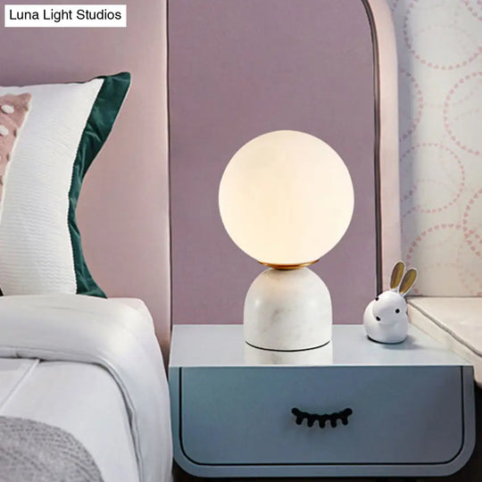 Minimalist Milky Glass Bedside Table Lamp With Marble Pedestal