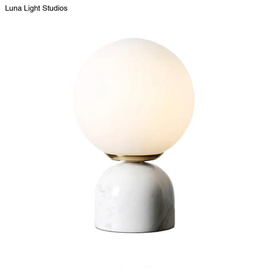 Minimalist Milky Glass Bedside Table Lamp With Marble Pedestal