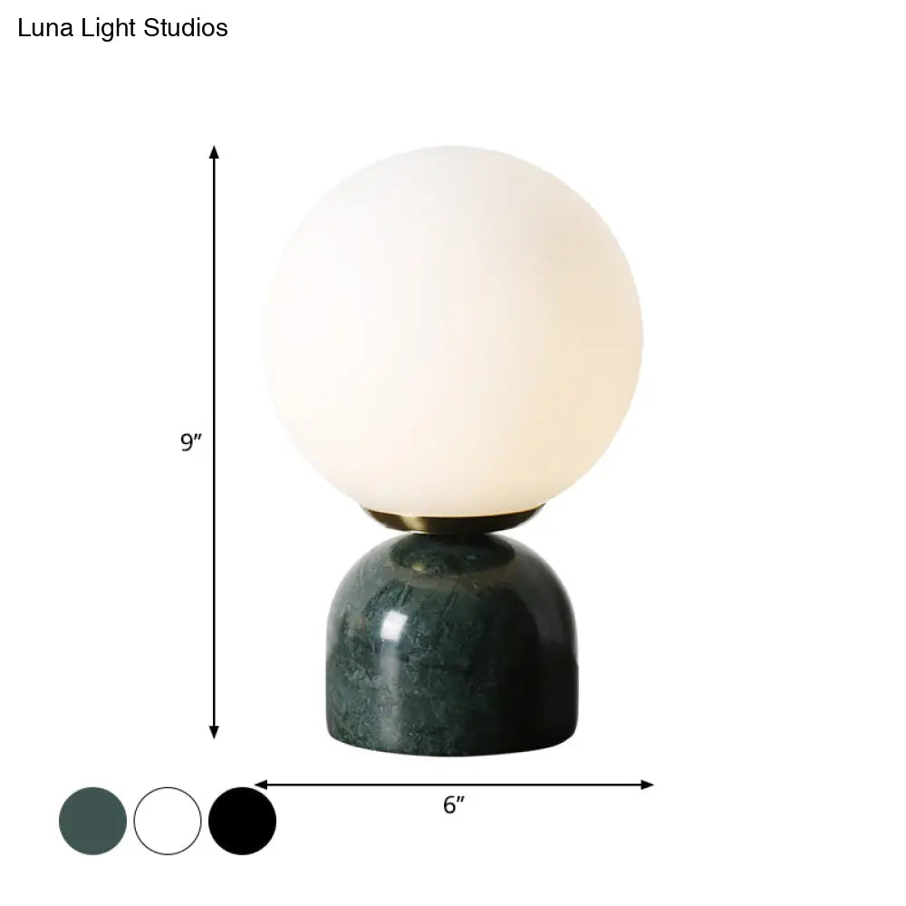 Minimalist Milky Glass Bedside Table Lamp With Marble Pedestal