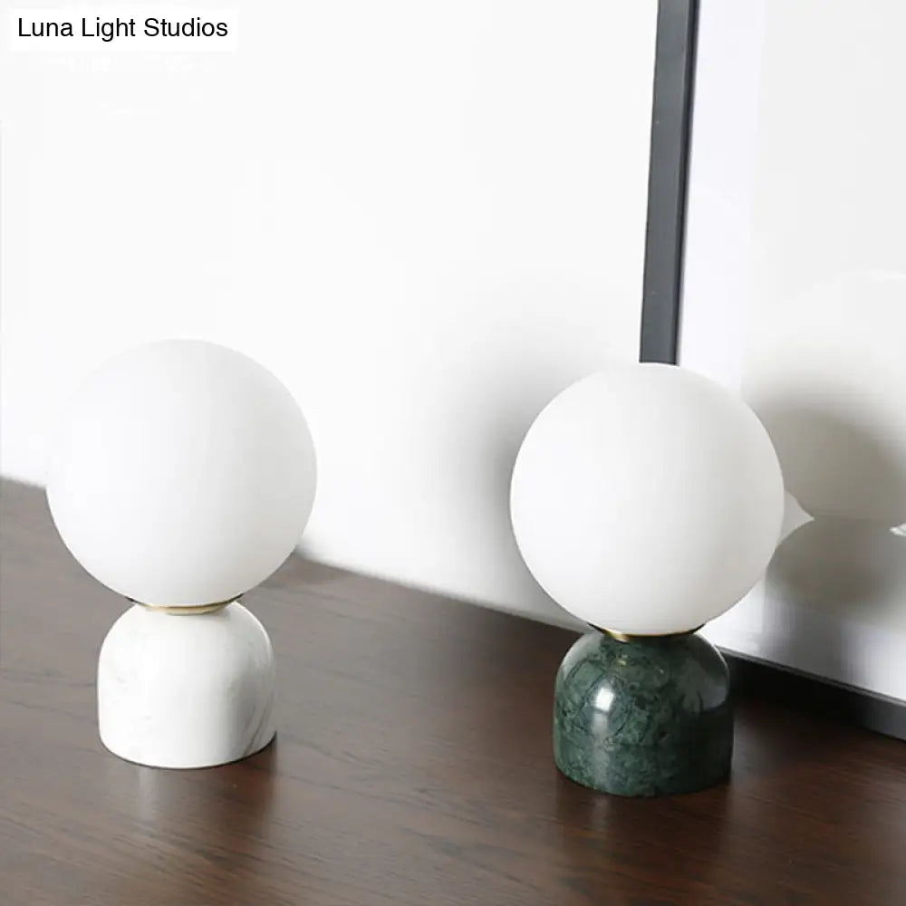 Minimalist Milky Glass Bedside Table Lamp With Marble Pedestal