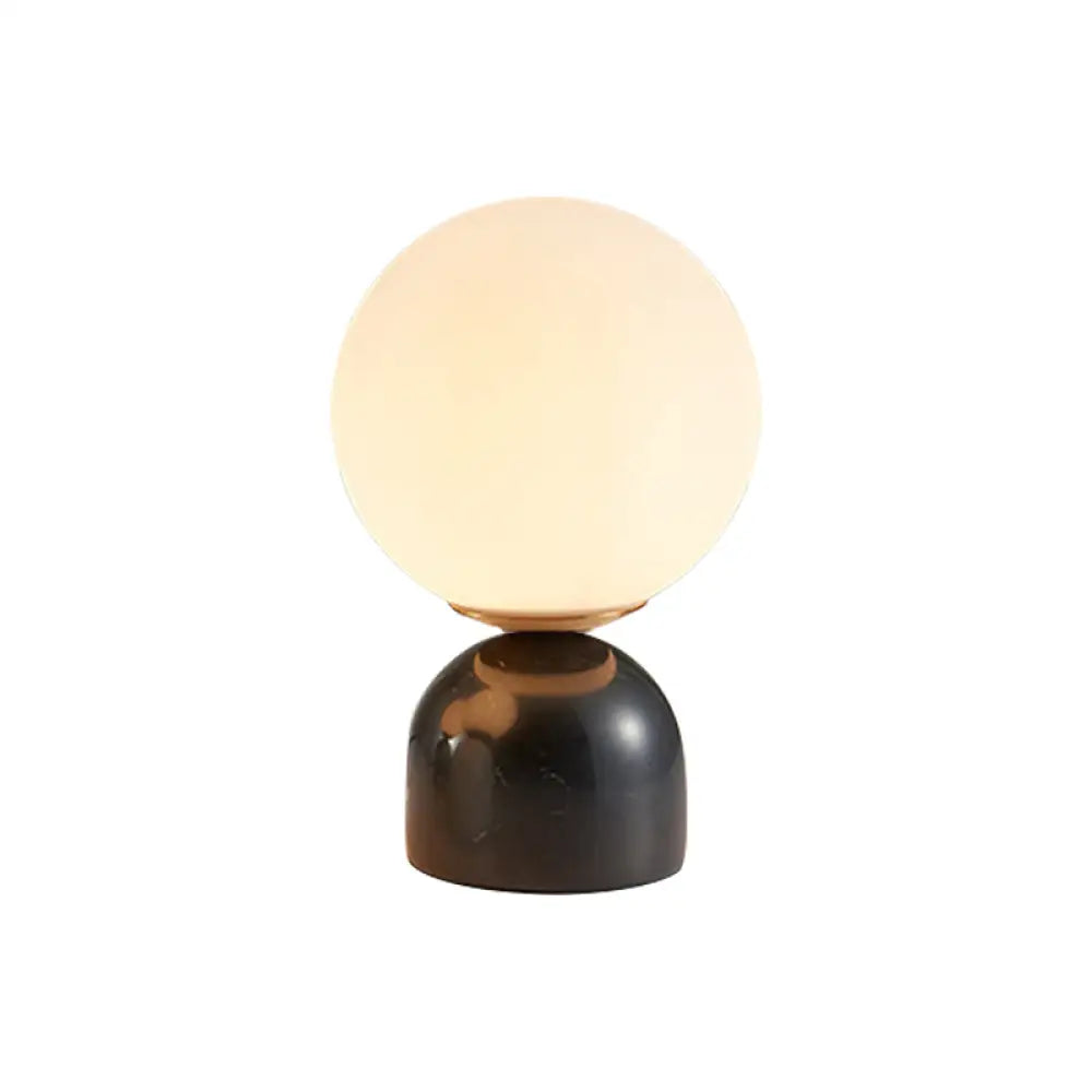 Minimalist Milky Glass Bedside Table Lamp With Marble Pedestal Black