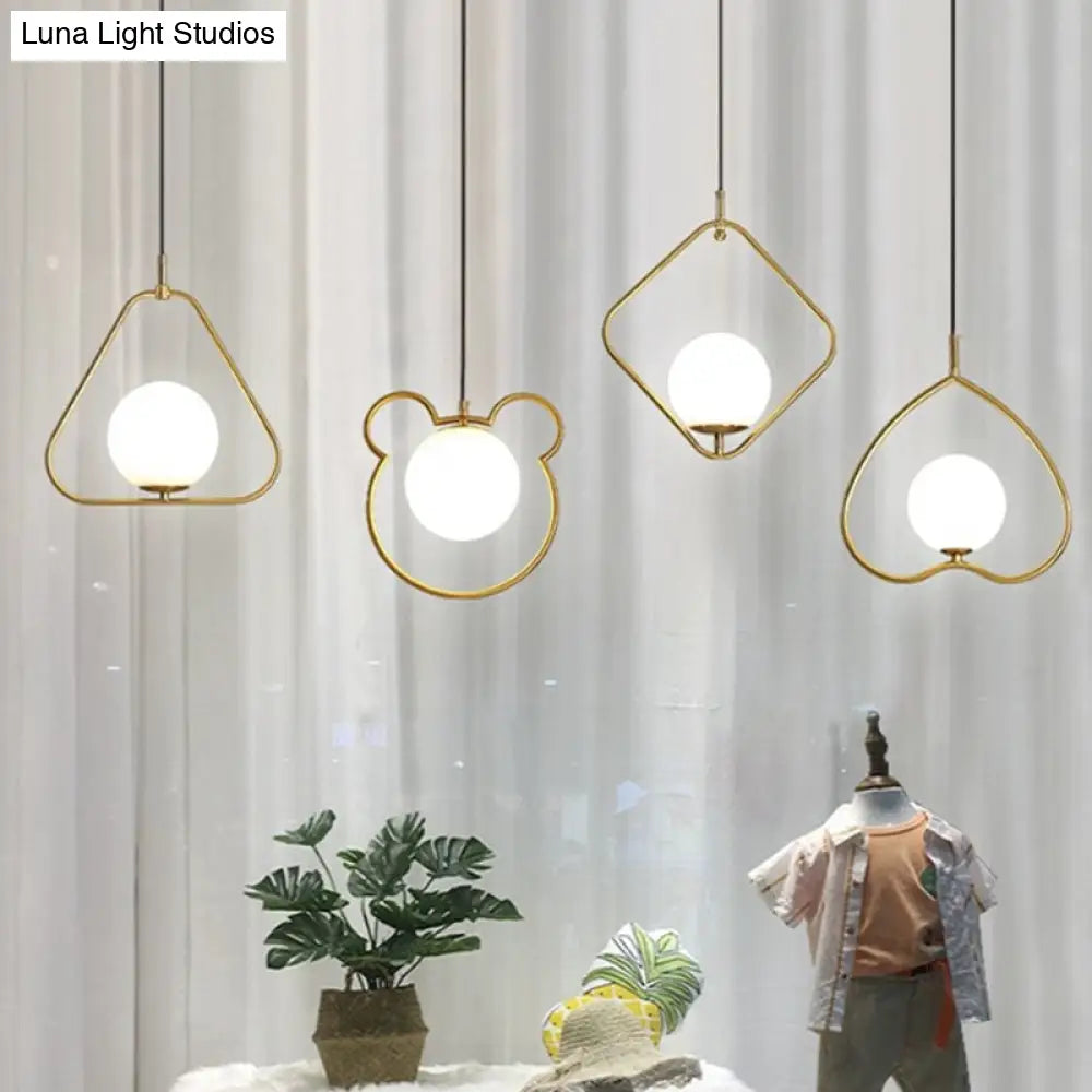 Minimalist Milky Glass Pendant Light With Gold Pendulum - Orb Ceiling