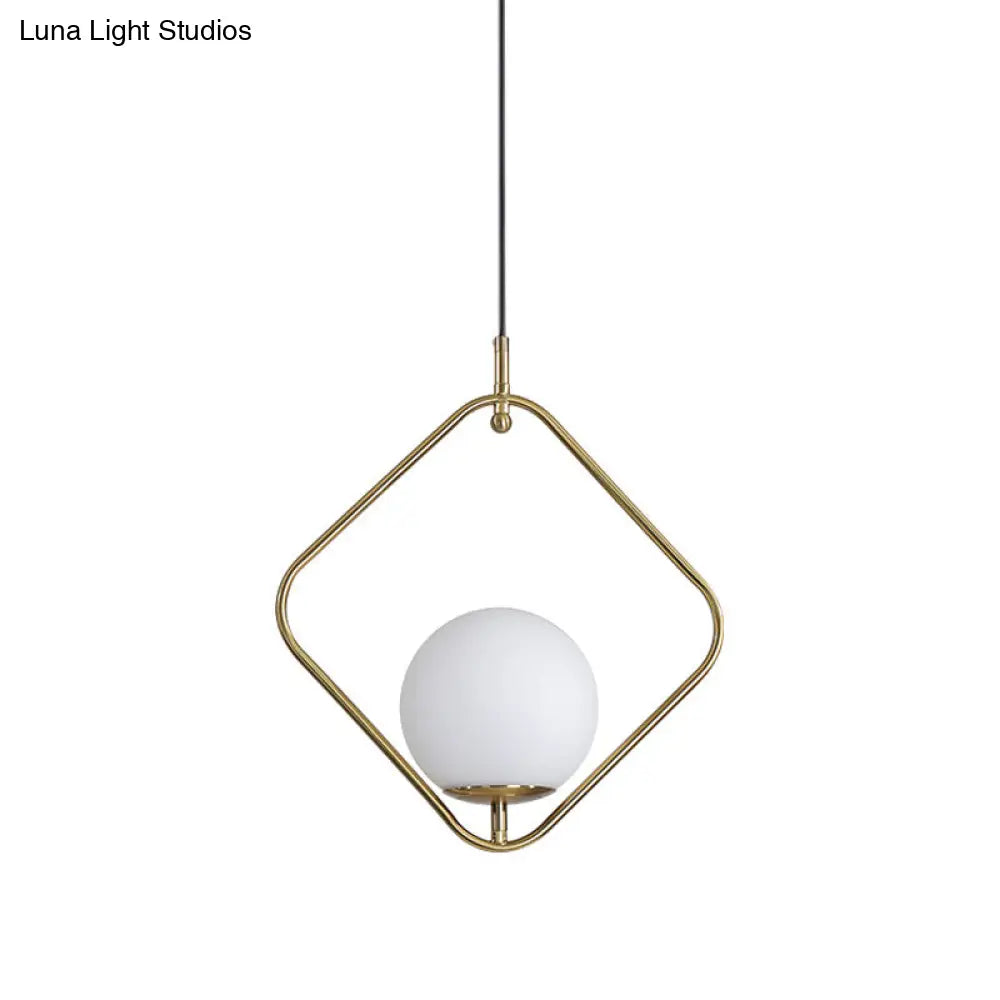 Minimalist Milky Glass Pendant Light With Gold Pendulum - Orb Ceiling