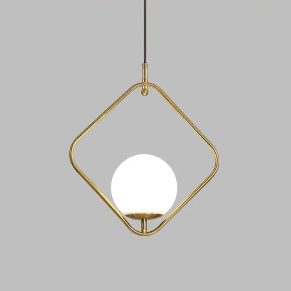 Minimalist Milky Glass Pendant Light With Gold Pendulum - Orb Ceiling / A