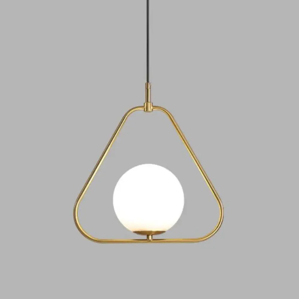 Minimalist Milky Glass Pendant Light With Gold Pendulum - Orb Ceiling / B