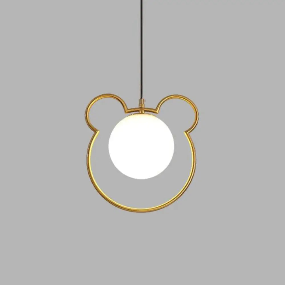 Minimalist Milky Glass Pendant Light With Gold Pendulum - Orb Ceiling / C