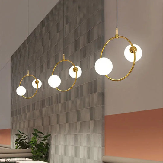 Minimalist Milky Glass Pendant Light With Gold Pendulum - Orb Ceiling / D