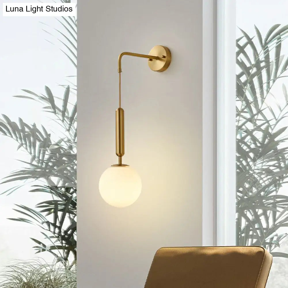 Minimalist Mini Globe Wall Sconce With Cream Glass And Gold Finish For 1-Bulb Lighting