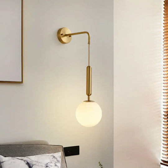 Minimalist Mini Globe Wall Sconce With Cream Glass And Gold Finish For 1-Bulb Lighting / A