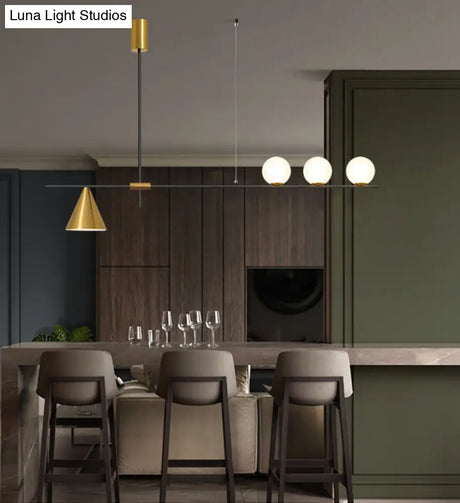 Minimalist Modern Linear Chandelier With Spherical White Glass Ceiling Light Fixture