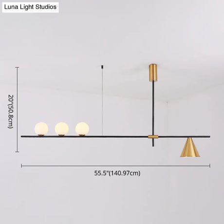 Minimalist Modern Linear Chandelier With Spherical White Glass Ceiling Light Fixture