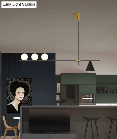 Minimalist Modern Linear Chandelier With Spherical White Glass Ceiling Light Fixture