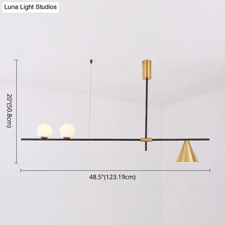 Minimalist Modern Linear Chandelier With Spherical White Glass Ceiling Light Fixture