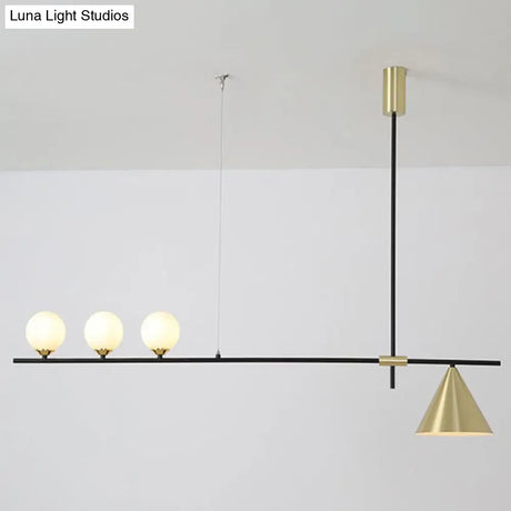 Minimalist Modern Linear Chandelier With Spherical White Glass Ceiling Light Fixture