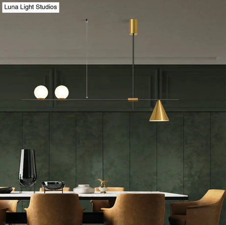 Minimalist Modern Linear Chandelier With Spherical White Glass Ceiling Light Fixture