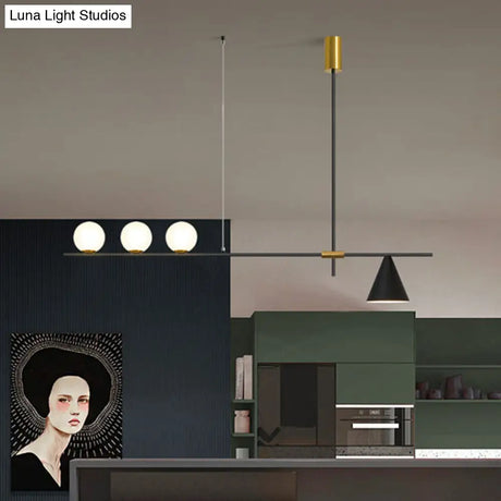 Minimalist Modern Linear Chandelier With Spherical White Glass Ceiling Light Fixture