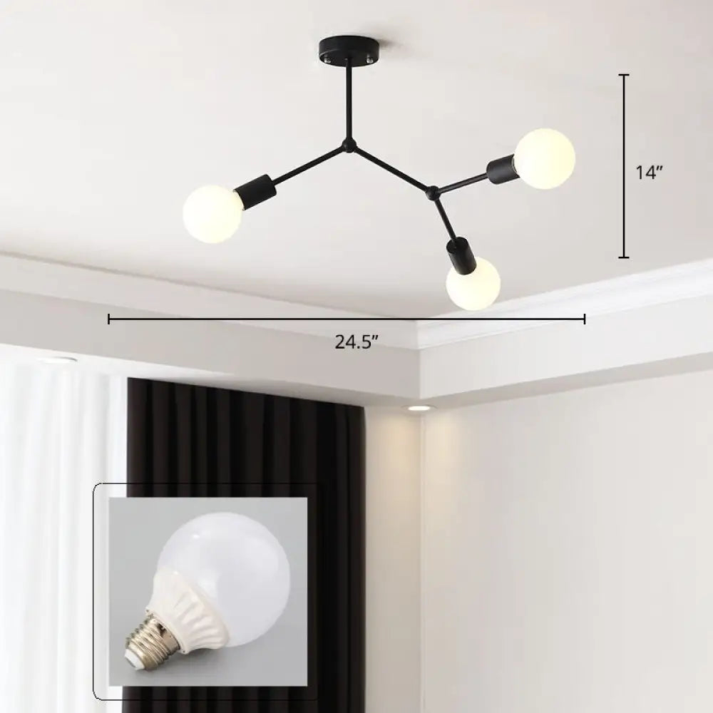 Minimalist Molecular Metal Chandelier: Stylish Living Room Lighting 3 / Black