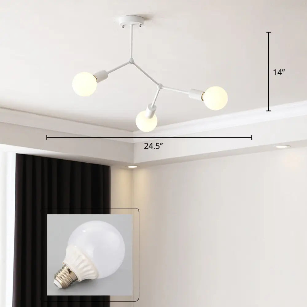 Minimalist Molecular Metal Chandelier: Stylish Living Room Lighting 3 / White