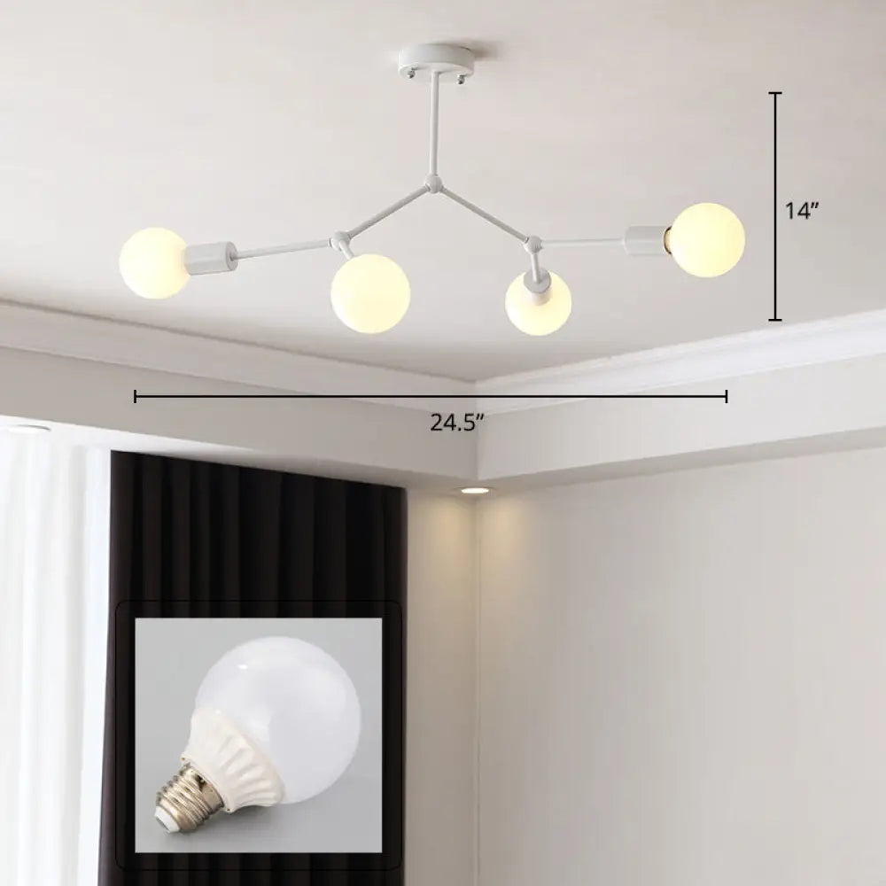 Minimalist Molecular Metal Chandelier: Stylish Living Room Lighting 4 / White