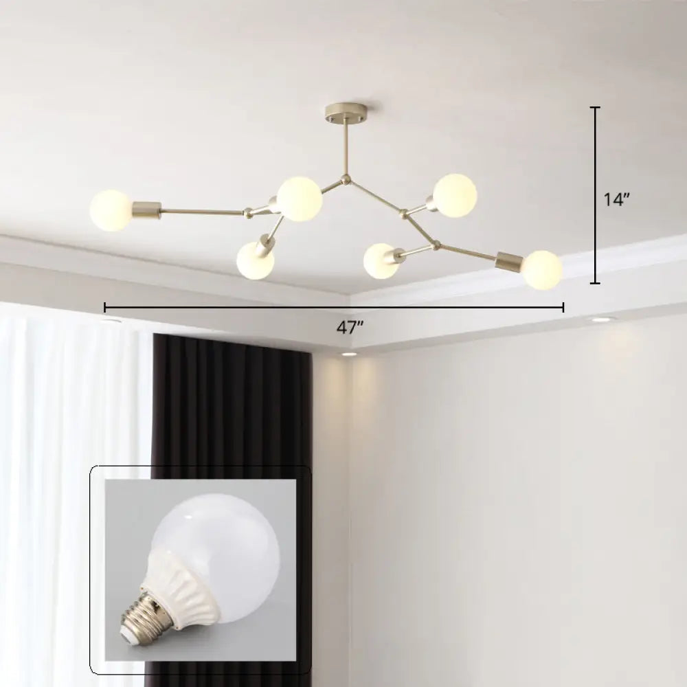 Minimalist Molecular Metal Chandelier: Stylish Living Room Lighting 6 / Gold