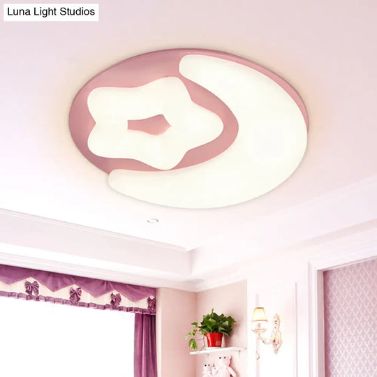 Minimalist Moon And Star Acrylic Flush Mount Led Ceiling Light In Pink/Green/Grey For Bedroom Pink