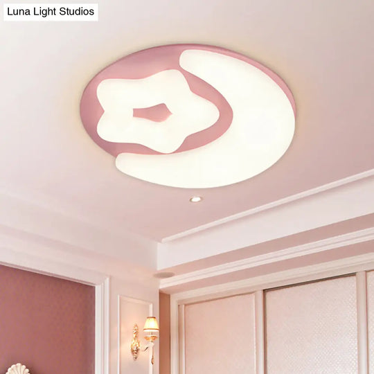 Minimalist Moon And Star Acrylic Flush Mount Led Ceiling Light In Pink/Green/Grey For Bedroom