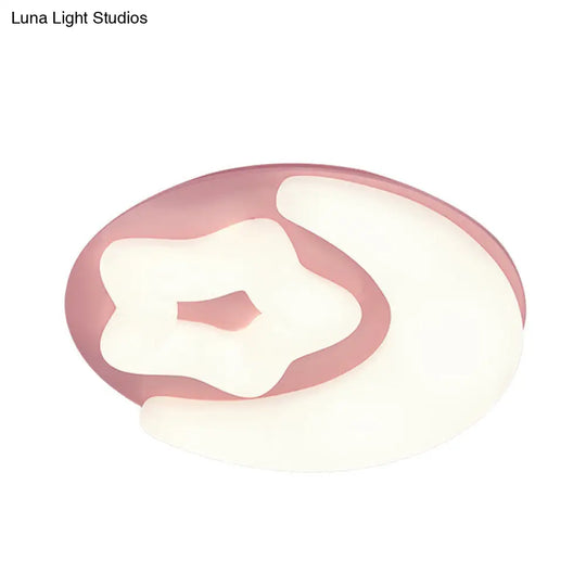 Minimalist Moon And Star Acrylic Flush Mount Led Ceiling Light In Pink/Green/Grey For Bedroom