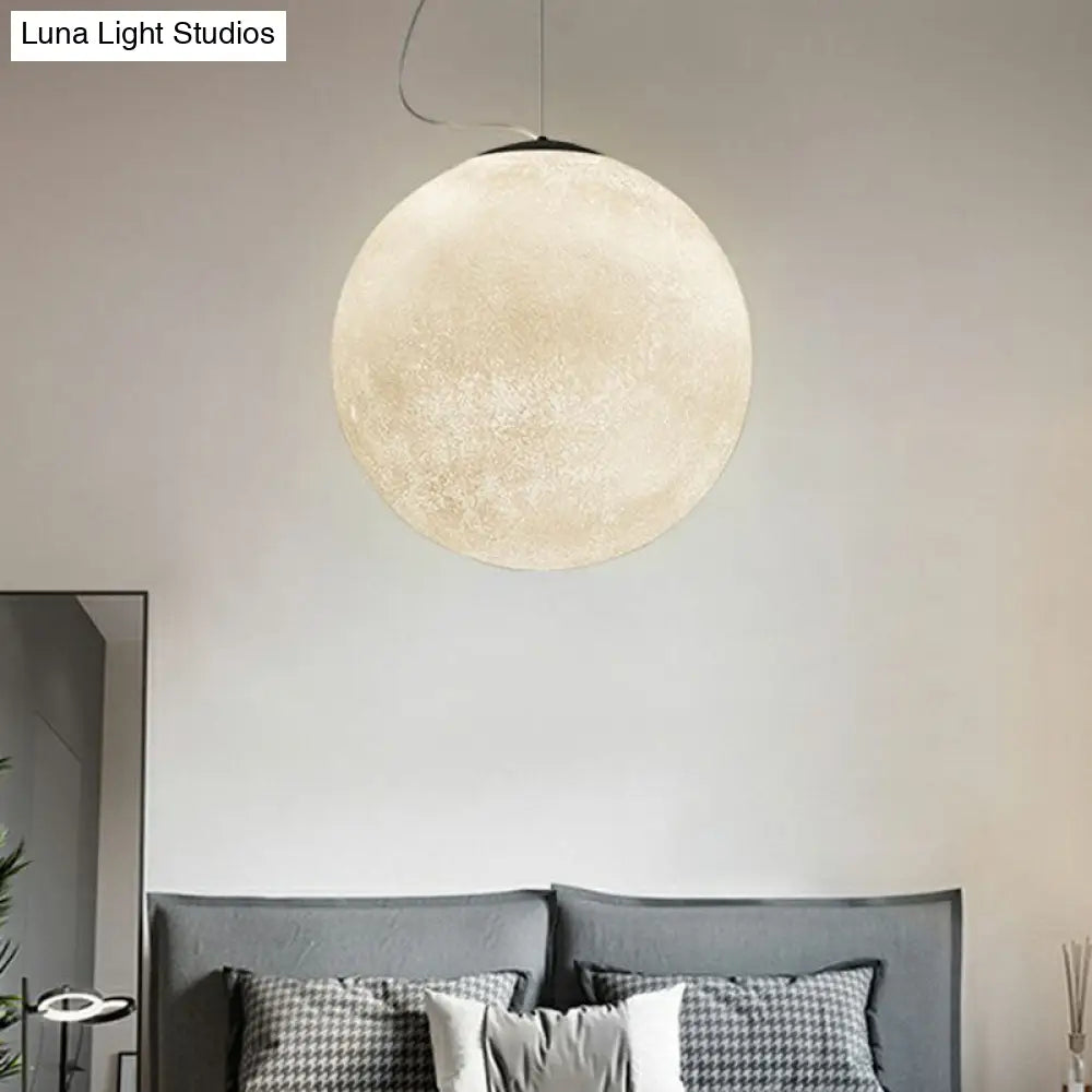 Minimalist Moon Shaped Hanging Lamp - White Resin 1 Bulb Ceiling Light For Dining Room