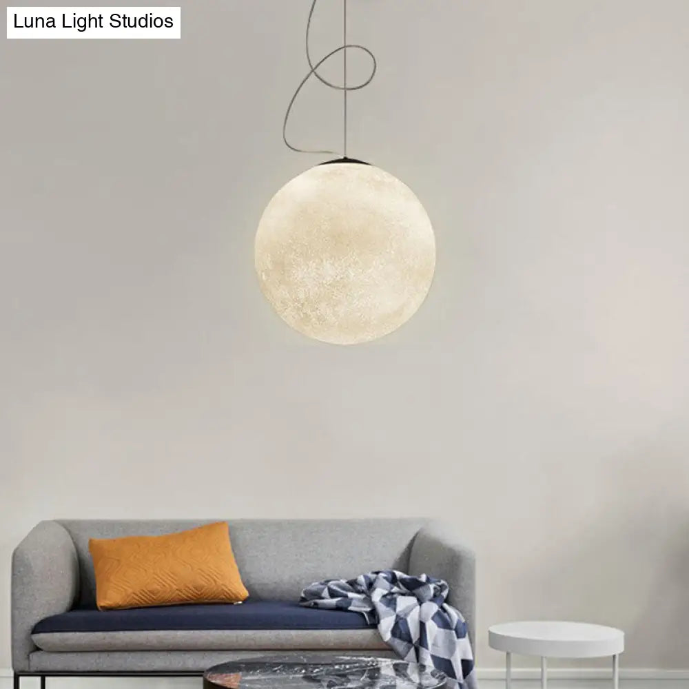 Minimalist Moon Shaped Hanging Lamp - White Resin 1 Bulb Ceiling Light For Dining Room