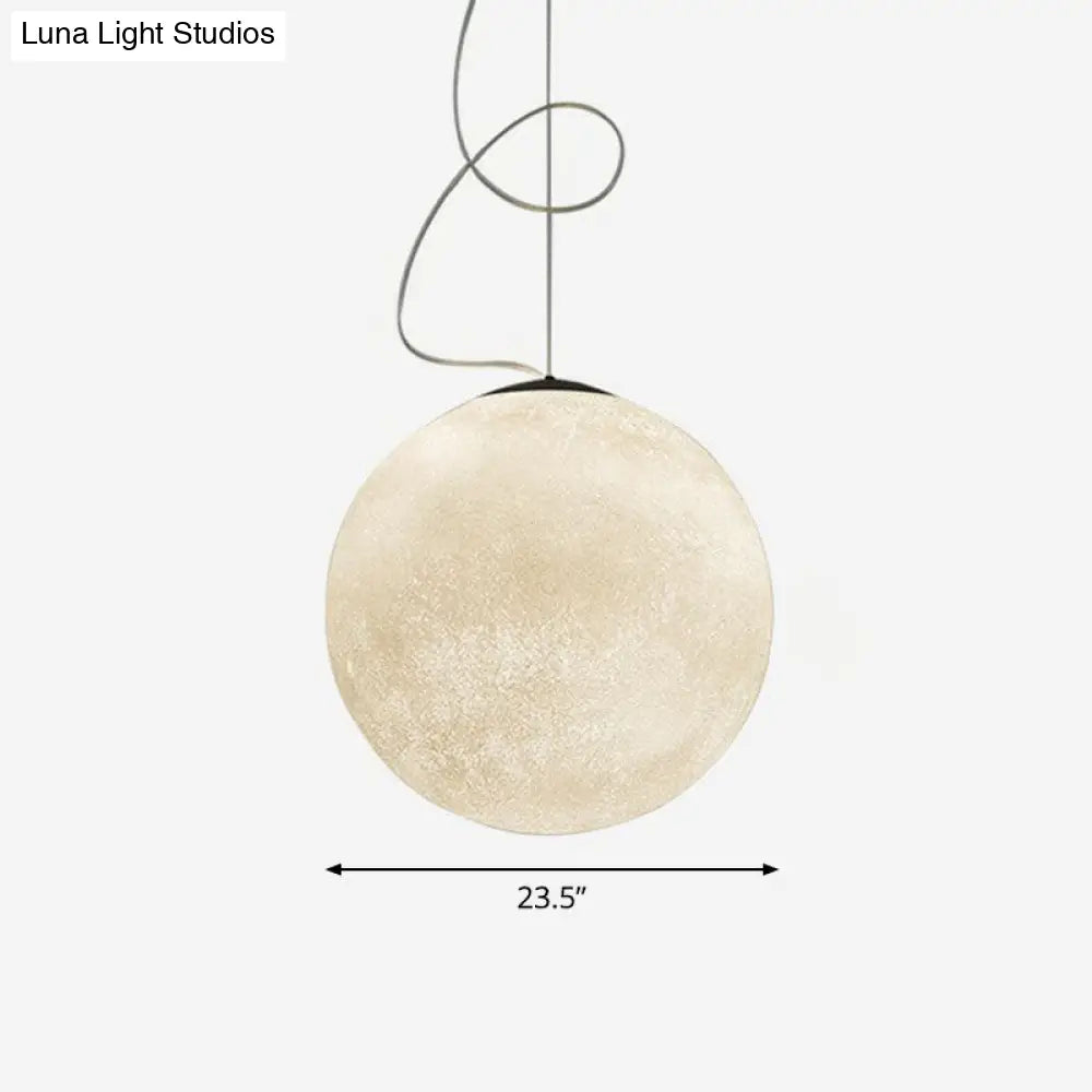 Minimalist Moon Shaped Hanging Lamp - White Resin 1 Bulb Ceiling Light For Dining Room