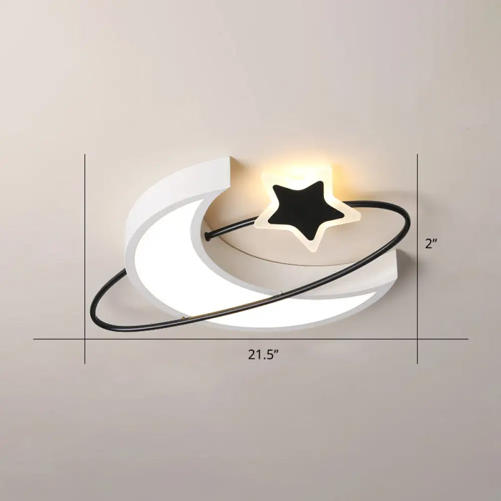 Minimalist Moon & Star Ceiling Light: Acrylic Led Flush Mount In Black-White For Bedrooms White /