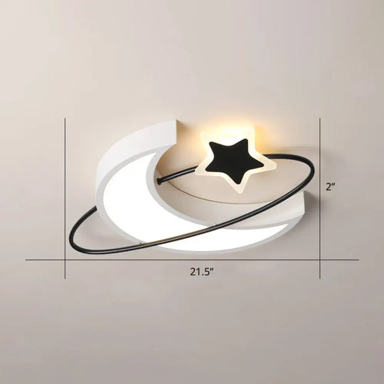 Minimalist Moon & Star Ceiling Light: Acrylic Led Flush Mount In Black-White For Bedrooms White /