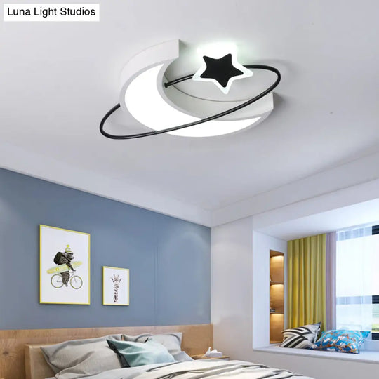 Minimalist Moon & Star Ceiling Light: Acrylic Led Flush Mount In Black-White For Bedrooms