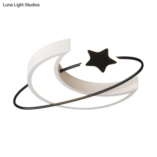 Minimalist Moon & Star Ceiling Light: Acrylic Led Flush Mount In Black-White For Bedrooms