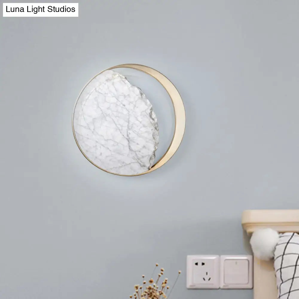 Minimalist Moon Wall Lamp Marble 1-Head Sconce In Gold - Perfect For Living Room