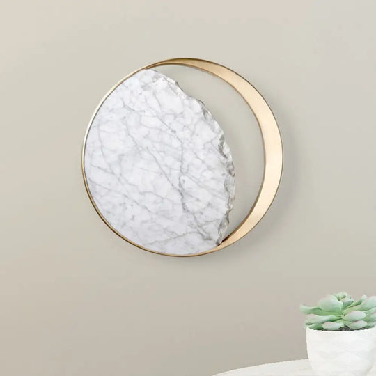 Minimalist Moon Wall Lamp Marble 1-Head Sconce In Gold - Perfect For Living Room