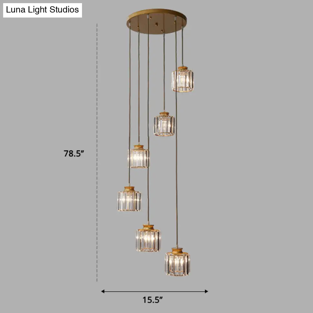 Minimalist Crystal Pendant Ceiling Light With Multiple Lamps And Stairway Design 6 / Gold