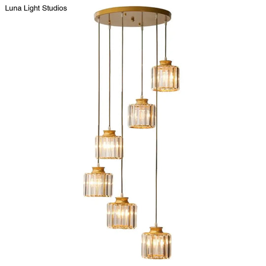 Minimalist Crystal Pendant Ceiling Light With Multiple Lamps And Stairway Design